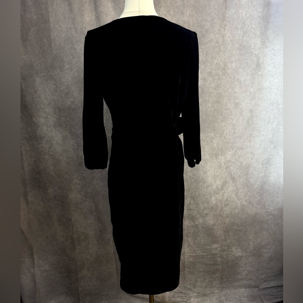 Lauren by Ralph Lauren Velvet Style Midi Little Black Dress Long Sleeve Bow Tie - Picture 15 of 15